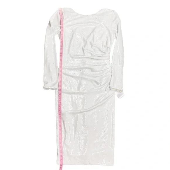 Dress The Population NWT Emilia Long Sleeve Ruched Dress in White Sequins Size M - Picture 15 of 17